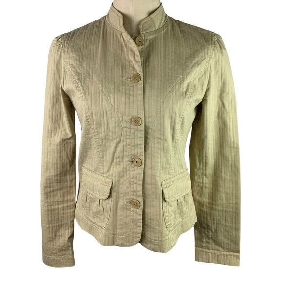4 Territories Women's Tan Blazer Jacket Fitted Stretch Fabric Button Up - Picture 1 of 8